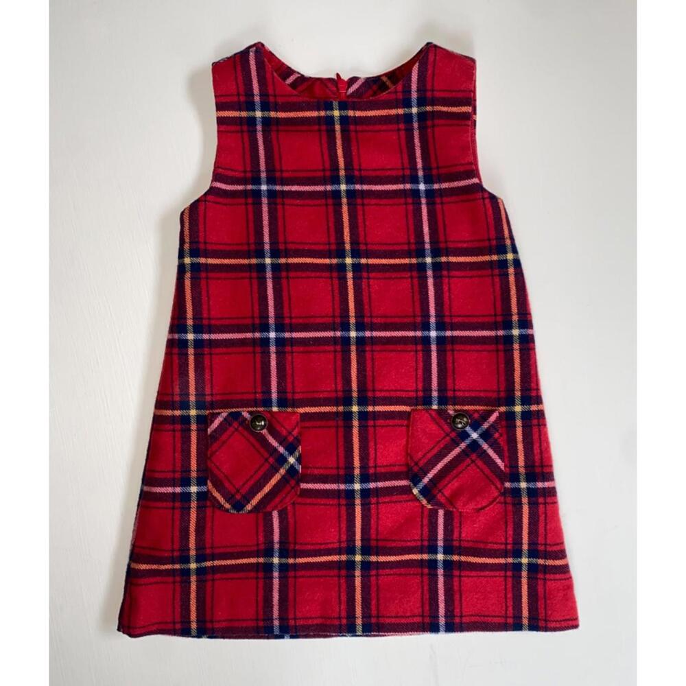 Jacadi Wool Blend Red Plaid Dress Jumper 4 4T Pockets Holiday Fully Lined